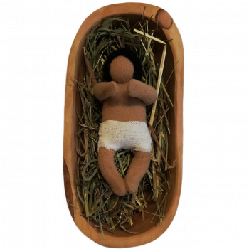 Olivenholzkrippe mit Heu für 50cm Figur